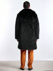 Manfinity CityGents Men's Solid Faux Fur Collar Long Coat, Fall/Winter