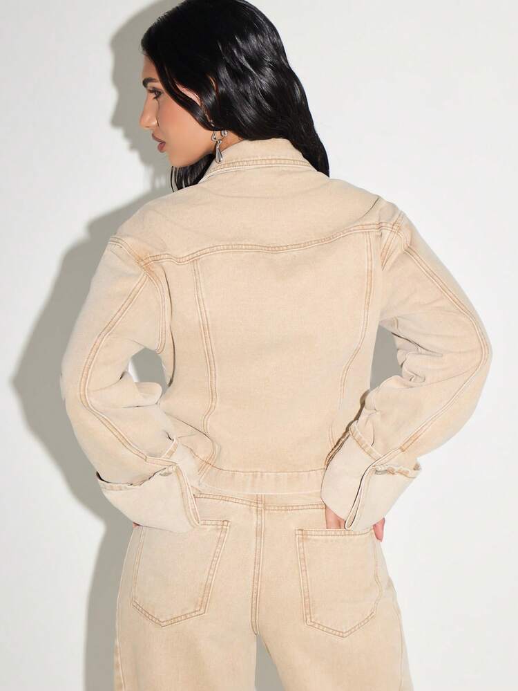 KIZN Light Wash Denim Trucker Jacket With Button Closure