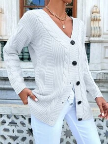 EURMUSE Women's Plain Front Button Long Sleeve Casual Basic Blouse Home White Autumn - White - View 3