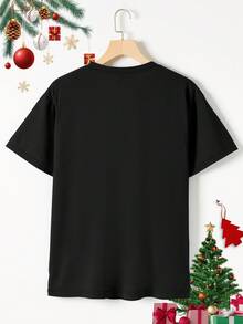 SHEIN Christmas Reindeer & Santa Claus Graphic Print T-Shirt, Versatile Casual For Men, Suitable For Christmas Party And Going Out, All Season - Black - View 2