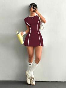 Dewbera Women's Tennis Workout Outdoor Slim Fit White Short Sleeve Sports Dress With Shorts And Phone Pocket Pickleball Dress Athletic Dress Tennis Tennis Dress Fitness Dress