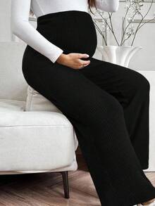 SHEIN Fall Clothes,Autumn Clothes,Maternity Autumn/Winter Clothes Maternity  Straight Leg, Wide Leg, Casual, Elegant, Maternity, Comfortable Pregnancy Pants Maternity Pants Maternity Clothes Pregnancy Clothes Flared Leggings For Women - Black - View 7