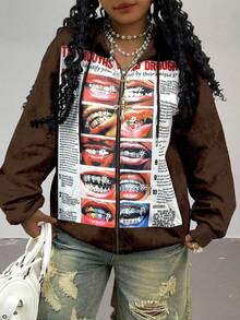 Rovax Oversized Loose Fit Hooded Drop Shoulder Long Sleeve Cardigan - Brown - View 4