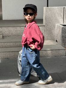 Everyday Casual Dark Wash Denim Jeans For Young Boys Comfortable Loose Fit Long Pants - Dark Wash - View 4