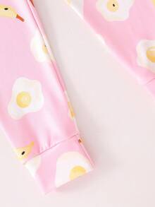 Mädchen bedruckter Kontrast-Farbe Rundhals Langarm bequemer Pyjama-Set, eng anliegende Loungewear