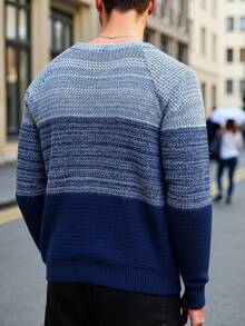 Manfinity Homme Plus Size Men's Contrast Color Round Neck Raglan Sleeve Casual Sweater, Autumn/Winter - Multicolor - View 2