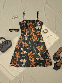 Floral Print Ruched Bust Cami Dress - Multicolor - View 1