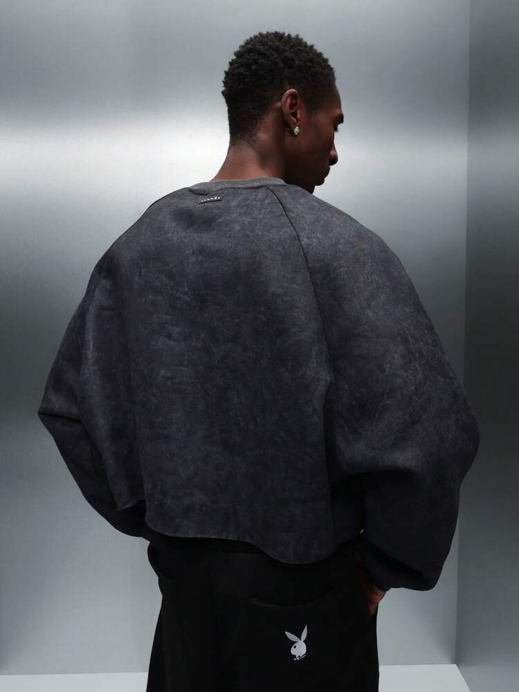 PLAYBOY X SUMWON Drop Shoulder Cropped Sweatshirt With Cut Off Sleeves