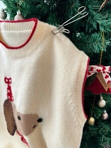 DAZY Tween Girls' Colorblock Animal Print Crew Neck Sweater Vest, Tween Girl Fall Clothes Christmas,New Year - Beige - View 4