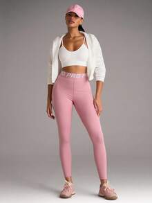 SHEIN BAE Women's Fashion Slim Fit Yoga Pants With Butt Lifting Effect - Pink - View 8