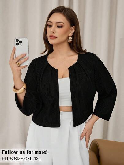 Auralis Plus Size Fall Women Clothes Elegant Solid Color Short 8/4 Sleeve Short Suit Jacket,Back To School,Teacher Outfits For Women,Going Out Tops Women,Business Casual Woman,Back To School Clothes,Office Outfits For Women,Work Clothes Women,Casual Women Outfits,,Fall Clothes For Women Autumn