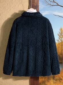 EMERY ROSE Áo khoác lông màu trơn thường ngày cỡ lớn, Thu/Đông - Màu xanh lam - Xem 2