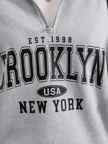 Sweetra Young Teen Girl Half-Zip Letter Print Long Sleeve Sweatshirt