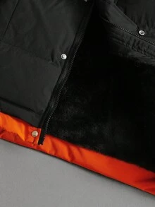 Manfinity Hypemode Men's Vacation Casual Contrast Color Patchwork Hooded Winter Coat, Fall/Winter - Black - View 8