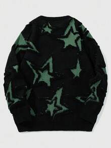 ROMWE MEN Street Life Men's Casual Star Pattern Sweater, Autumn/Winter, Grunge Style