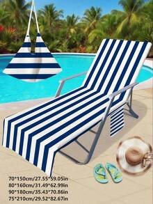 1pc Foldable Beach Chair Cover That Can Be Folded Into A Tote Bag, With Side Pockets To Hold Glasses And Phones. Suitable For Beach Chairs, Towels, Swimming Pools, Hotels, Easy To Carry, Soft, Absorbent, Essential For Bathroom, Vacation, Beach, Swimming, Fitness, Multi-Purpose Towel - Multicolor - View 2