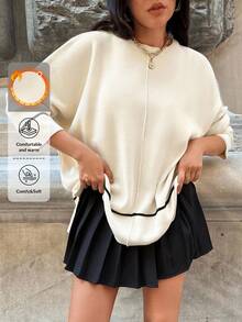 EURMUSE Contrast Binding Batwing Sleeve Sweater