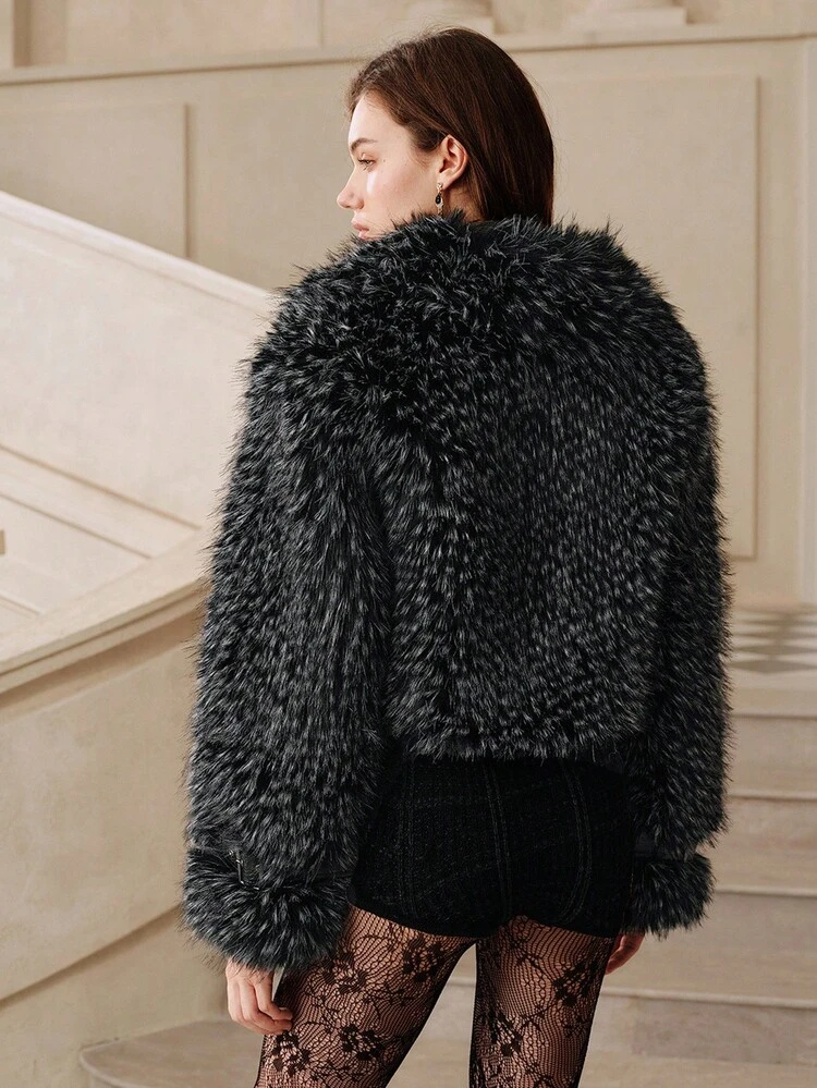 Anewsta Savoree レディース ファッショナブル フェイクファー クロップドジャケット 秋冬