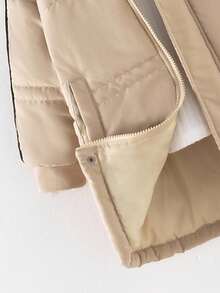 女童卡其色加厚中长款棉服，百搭冬季连帽棉服 - 卡其色 - 查看 6