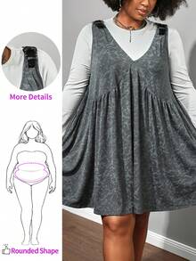 Enliva Melanieangelese Plus Size Women Babydoll A-Line Flared Mini Suspender Dress, Adjustable Straps, V-Neck Pinafore Dress, For Apple Rounded Body Shape - Grey - View 1