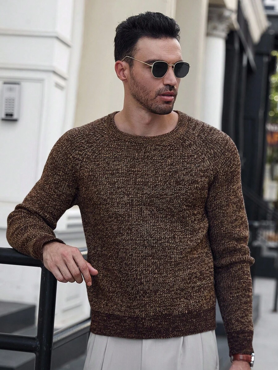 Manfinity Homme Men's Casual Raglan Sleeve Brown Sweater,Autumn Knit Wear For Work And Commuting,Cashmere Fall Collection Earthy Clothes,Gift For Husband Boyfriend - Multicolor - View 1