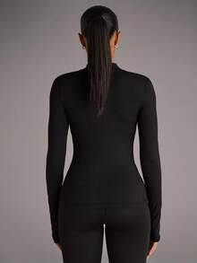 SHEIN BAE Solid Zip Up Sports Jacket With Thumb Holes