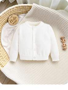SHEIN Newborn Baby Boy Cute Bear Pattern Casual Cardigan With Round Neck And Long Sleeves,In Fall/Winter