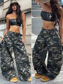 Coolane Women's & Men's Summer Western Wear Cowgirl Streetwear Concert Outfit Y2K Forest Camo Baggy Low Rise Banana Pants