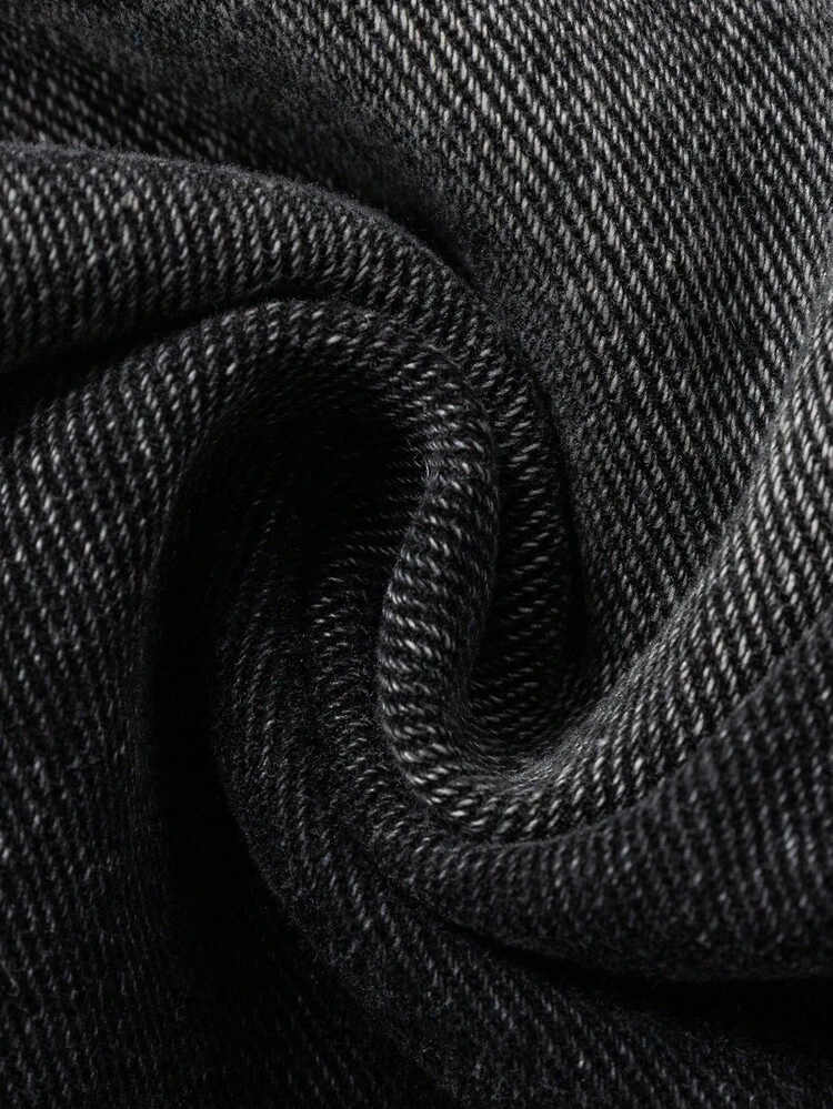 Manfinity Denimwave Jeans de pierna ancha con dobladillo deshilachado, bordado y lavado, estilo vintage americano personalizado para uso diario versátil, diseño holgado para hombres - Negro - Añade 12