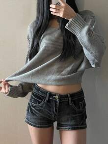 DAZY Hollow Out Loose Knit Sweater For Women, Lightweight Casual French Style Outerwear, Autumn/Winter - Grey - View 5