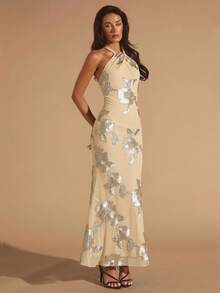 Glamine Robe texturée ajustée avec encolure ras-du-cou élégante, flatteuse et polyvalente pour les femmes - Nude - Voir 4
