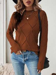 EMERY ROSE 女式纯色长袖休闲套头衫，秋冬 - 棕色 - 查看 7