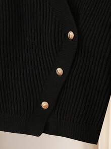 Franclia Cardigan noir casual ample à col V, manches longues, avec design de boutons en métal, pour l'automne/hiver, tenue de bureau - Noir - Voir 6