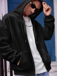 Manfinity Dauomo 男士字母印花拉链连帽休闲卫衣，秋季款，长袖上衣