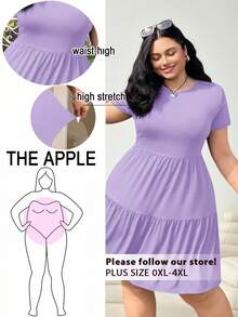 Solflare Plus Size Purple Short Sleeve Loose Fit T-Shirt Dress, Suitable For Spring And Summer,Back To School - Mauve Purple - View 1