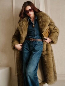 Savoree New Autumn Winter Fashion Fluffy Long Coat, Elegant Lady Furry Parka Outerwear - Brown - View 6