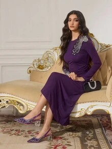 CUCCOO TILAWA Bombas de tacón de cristal con punta puntiaguda y malla con strass, adecuadas para salidas, banquetes, fiestas y otros eventos - Morado - Ver 5