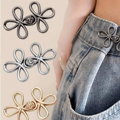 2 对金属无缝带扣腰带，可拆卸幸运结扣，适合牛仔裤和裙子，可调节时尚配饰 - 黑色、金色、银灰色、古铜色