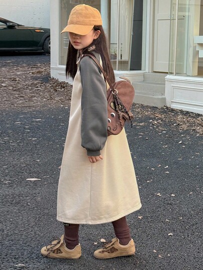 DAZY Tween Girls Knitted Collared Color Block Raglan Sleeve Dress, Fall