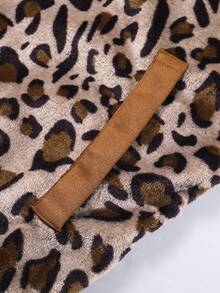 ROMWE MEN Street Life Herren Leopard Muster Patchwork Wildleder-Optik Jacke, Street Style amerikanischer Buchstaben Stickerei Mantel, Herbst/Winter - Kaffeebraun - Übersicht 8