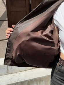 SHEIN EZwear Plus Size Autumn/Winter Faux Leather Jacket With Lining, Distressed & Washed Effect,Fall Clothes For Women