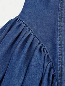 SHEIN Tween Girls' Fashion Cute BowKnot Decor Puff Long Sleeves Dark Blue Denim Dress Fall Winter,For Girls Fall/Winter Dailywear Costume,Girls Streetwear Outfits,Halloween Outfits,Christmas Outfits,Party Outfits,Winter Clothes,Teen Dress,Blue Jean Dress,Puff Sleeve Dress,Dark Blue Dress,Long Sleeve Dress