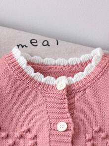 SHEIN Ruffled Heart Toddler Bell-Bottom Outfit,Cute Peach-Pink White,Autumn Matching Family Toddlers Ruffled Texture Top&Elastic Waist Pants Comfortable Set - Multicolor - View 4