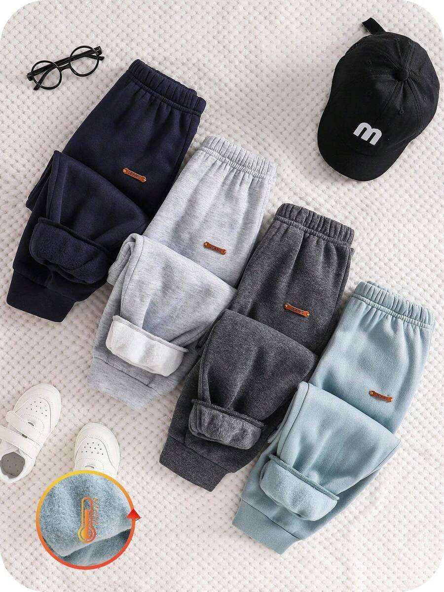 4pcs/Set Young Boy Casual Solid Color Elastic Waist Pants, Boy Joggers Kids Sweatpants All-Match Long Pants Multi-Pack, Autumn/Winter Toddler Boy Joggers Boy Sweatpants - Multicolor - View 1