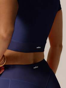 Aralina Bộ đồ thể thao Leisurewear với màu sắc tương phản dễ thương cho mùa hè và quần short đạp xe, hoàn hảo cho trang phục đi nghỉ hè hoặc trang phục sân bay dành cho nữ - Màu xanh hải quân - Xem 3