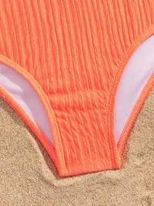 SHEIN 2 Stücke/Set süßer einfarbiger Mädchen Badeanzug, geeignet für Strand, Urlaub