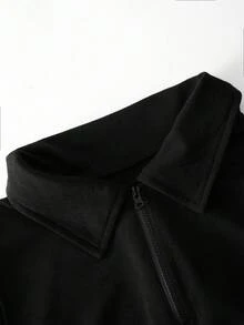 2pcs/Set Teenage Boys Casual Sports Homewear Solid Color Half Zip Hoodie And Drawstring Pants Set, Suitable For Spring/Autumn Fall Winter - Black - View 4