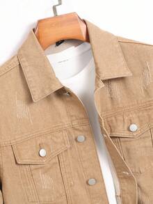 Manfinity Homme Men Casual Street Style Khaki Light Denim Jacket, Fall - Khaki - View 3