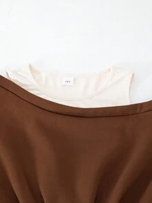 Vestito midi asimmetrico da ragazza adolescente con camisole a costine e patchwork, adatto per occasioni casual come uso quotidiano, uscite, pendolarismo, feste, misura per ragazze adolescenti di 13-16 anni