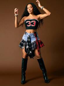 Vixey توب أنبوبي قصير مطبوع بأرقام ملونة